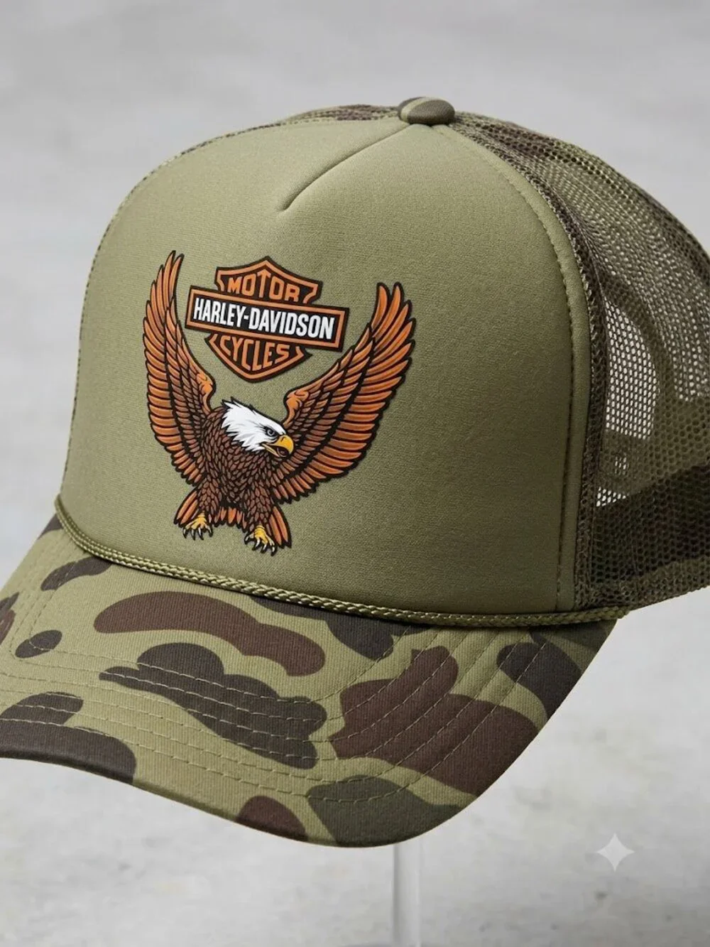 Retro Harley Biker Trucker Hat Vintage Eagle Camo Foam Snapback Motorcycles 80s